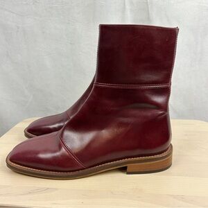 L'INTERVALLE Brunswick Burgundy Leather Square Toe Boots Mid Calf‎ Size 37/7